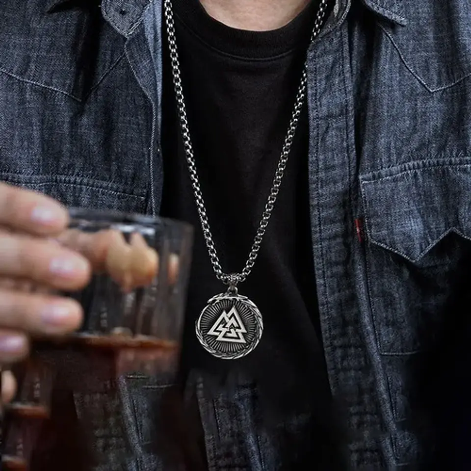 Collar Dije Brújula Valknut Vikingo Acero Color Plata Hombre 6