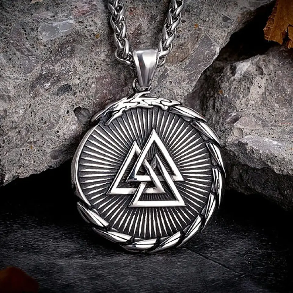 Collar Dije Brújula Valknut Vikingo Acero Color Plata Hombre 8
