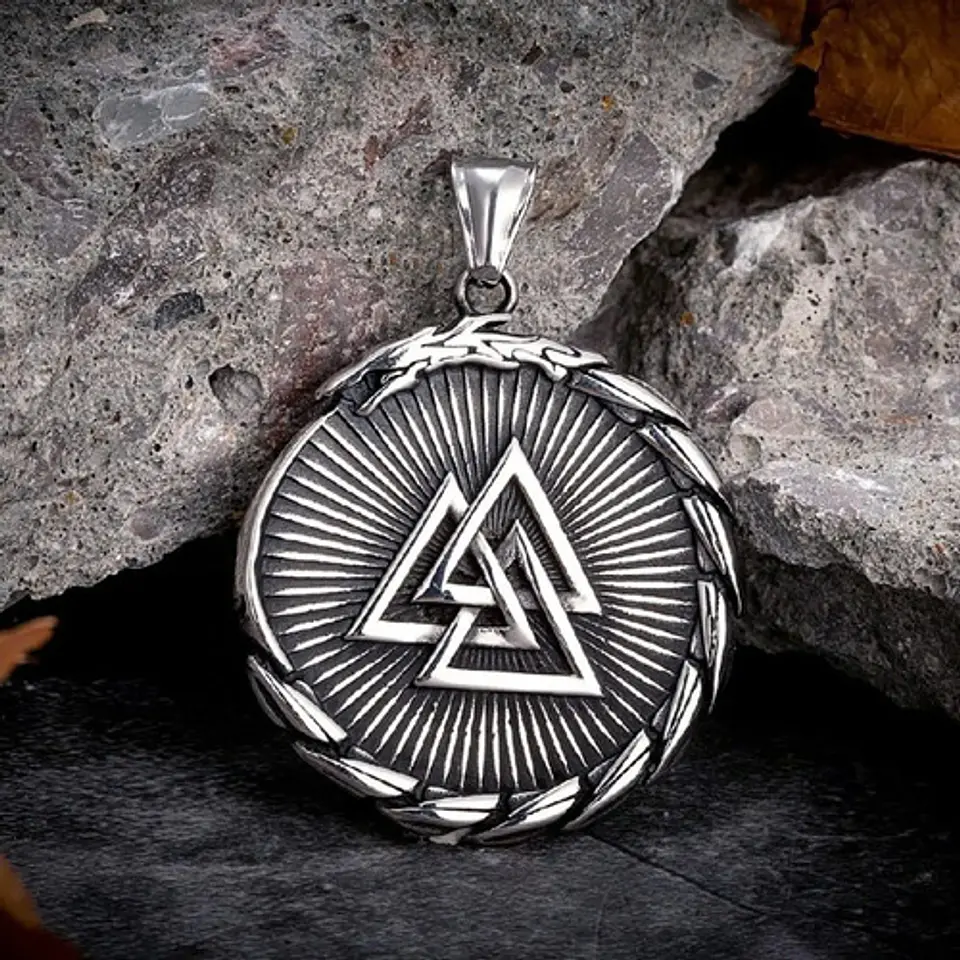 Collar Dije Brújula Valknut Vikingo Acero Color Plata Hombre 9
