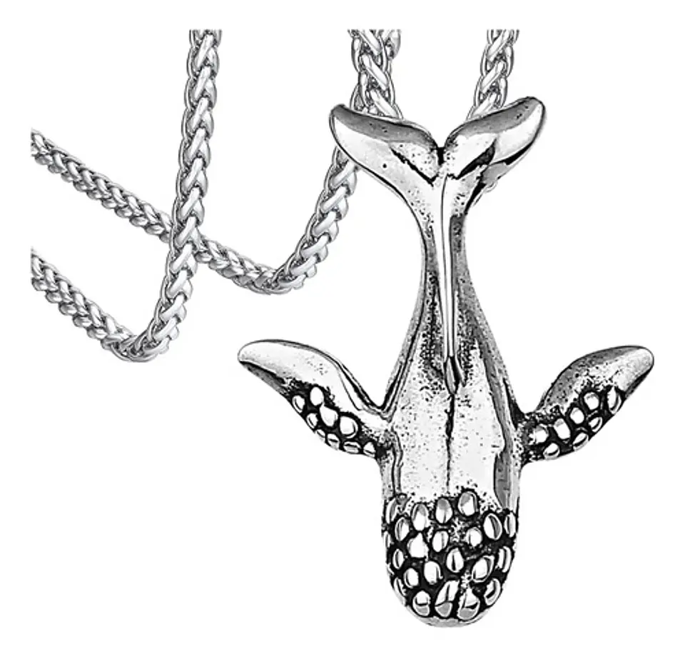 Collar Dije Ballena Cetáceo Acero Color Plata Hombre Y Mujer 1