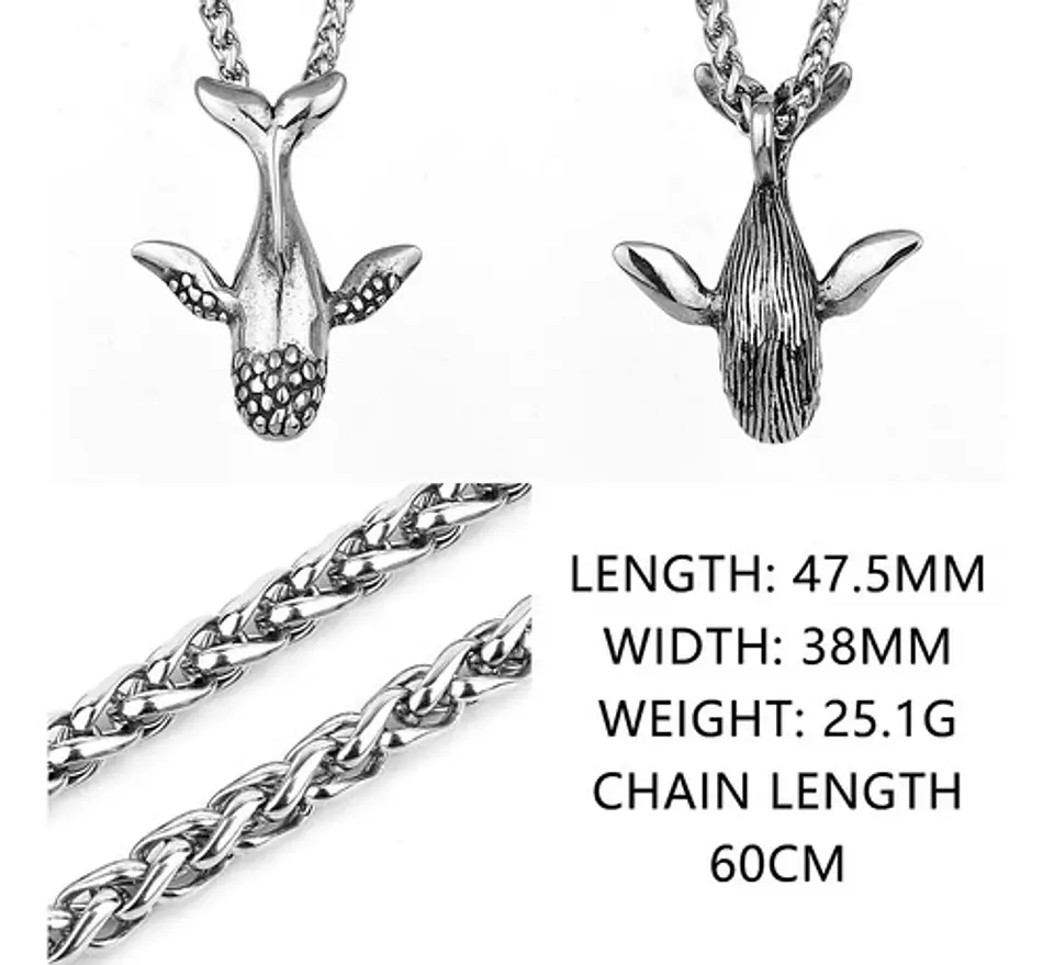Collar Dije Ballena Cetáceo Acero Color Plata Hombre Y Mujer 2