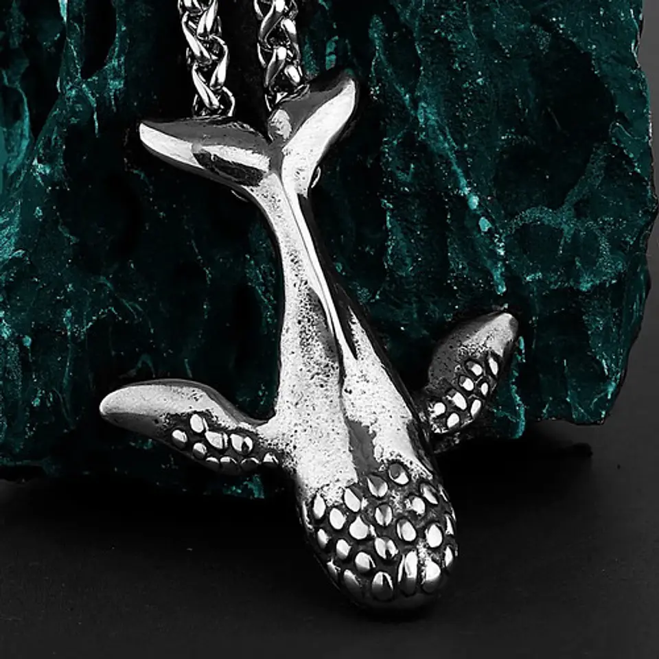 Collar Dije Ballena Cetáceo Acero Color Plata Hombre Y Mujer 7