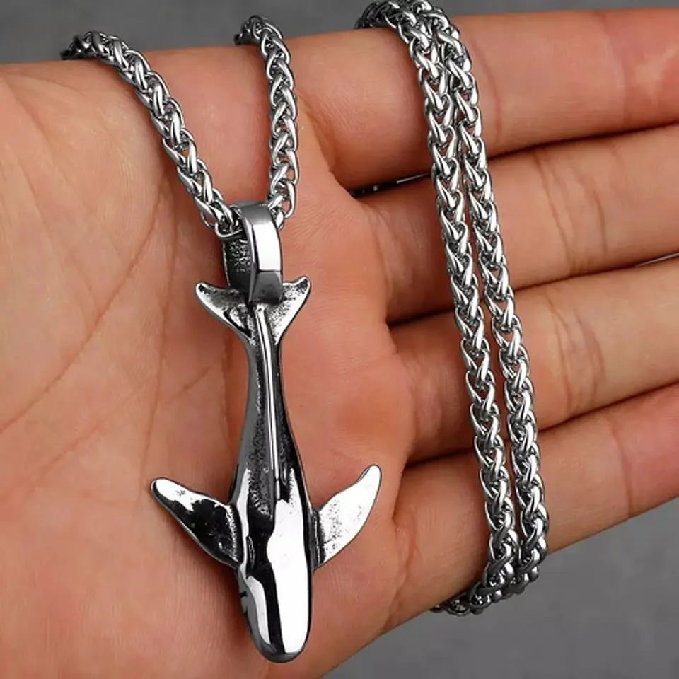 Collar Dije Ballena Cetáceo Acero Color Plata Hombre Y Mujer 11