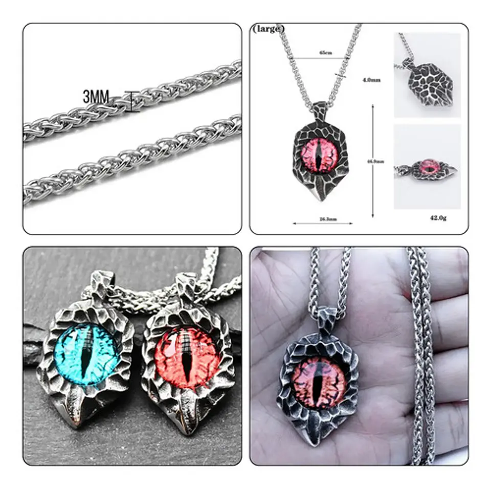 Collar Dije Estilo Piedra Ojo Acero Color Plata Hombre Mujer Plateado 2