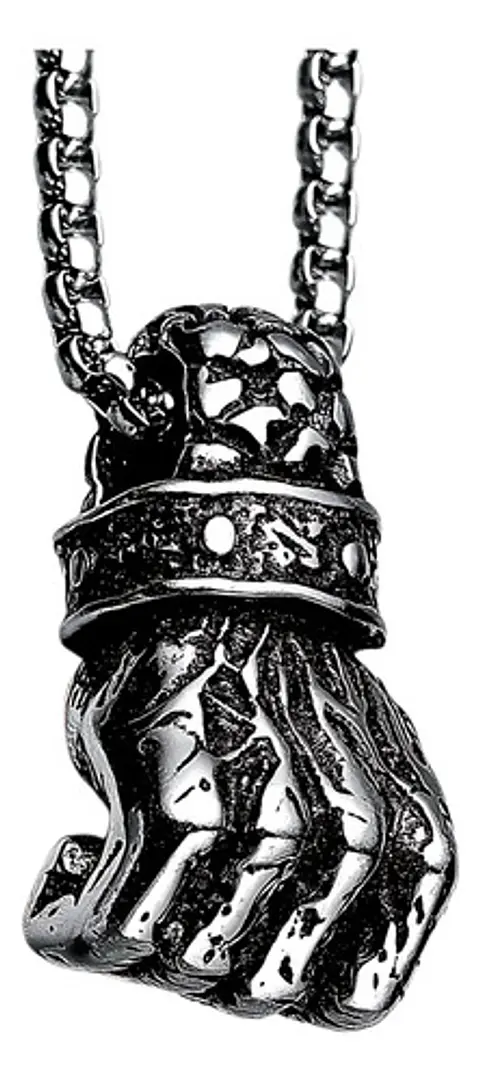 Collar Con Dije Forma De Puño Punk Acero Color Plata Hombre Plateado