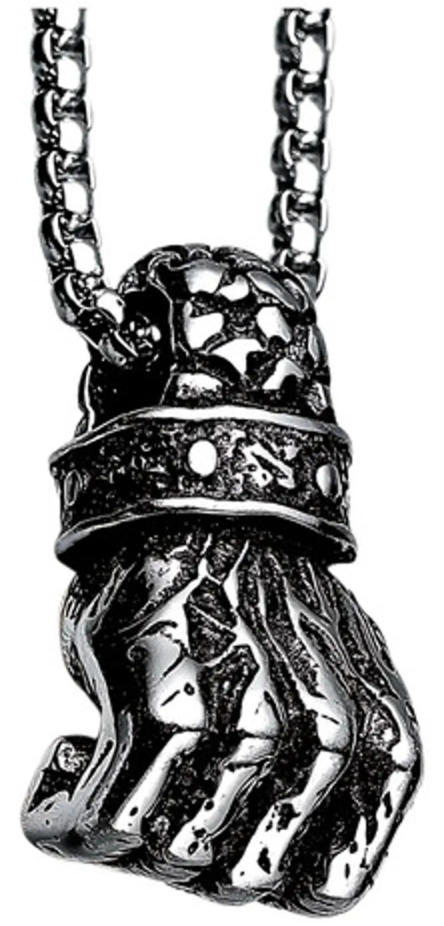 Collar Con Dije Forma De Puño Punk Acero Color Plata Hombre Plateado 1