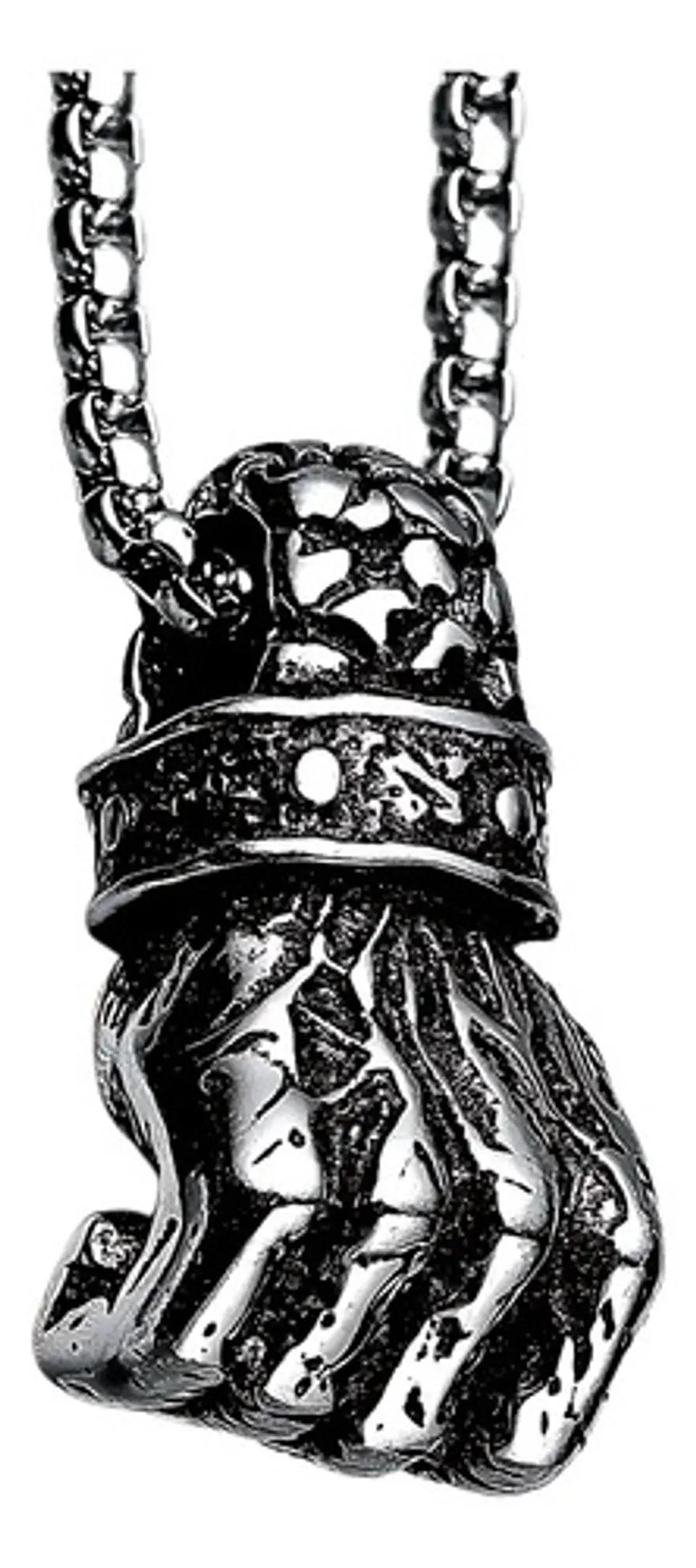 Collar Con Dije Forma De Puño Punk Acero Color Plata Hombre Plateado 1