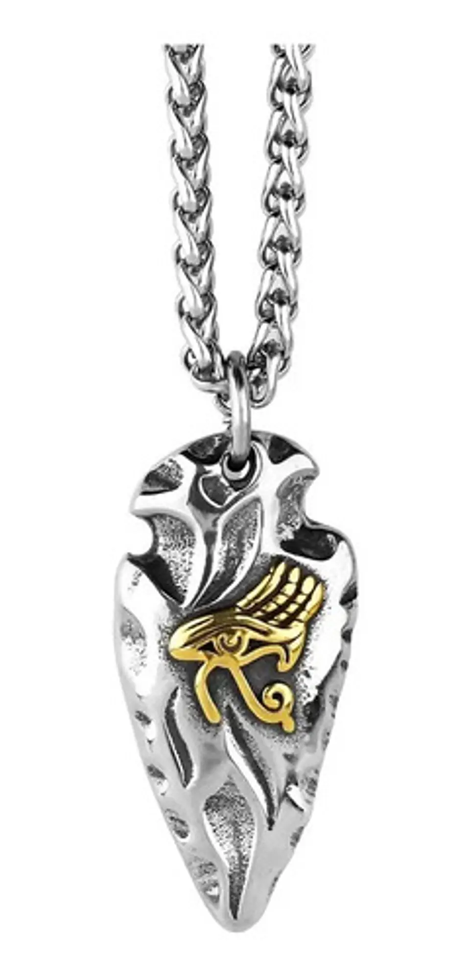 Collar Dije Cruz Ojo Horus Punta Lanza Color Plata Hombre  1
