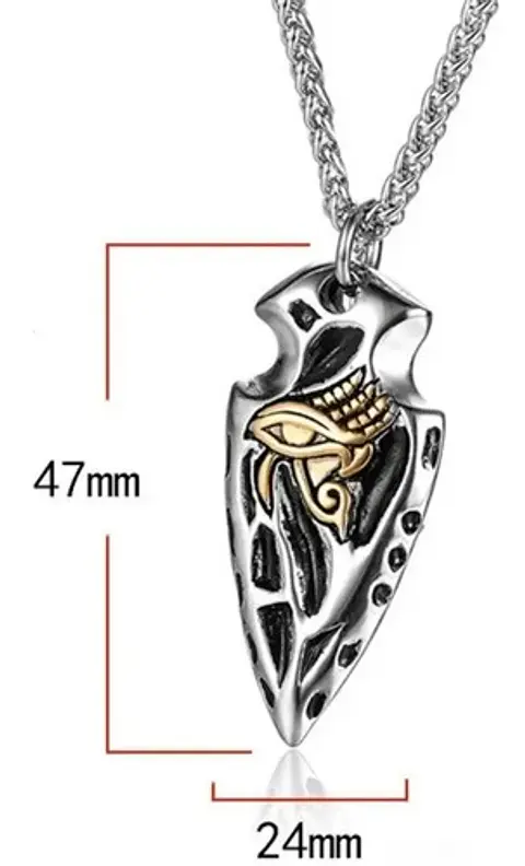 Collar Dije Cruz Ojo Horus Punta Lanza Color Plata Hombre 