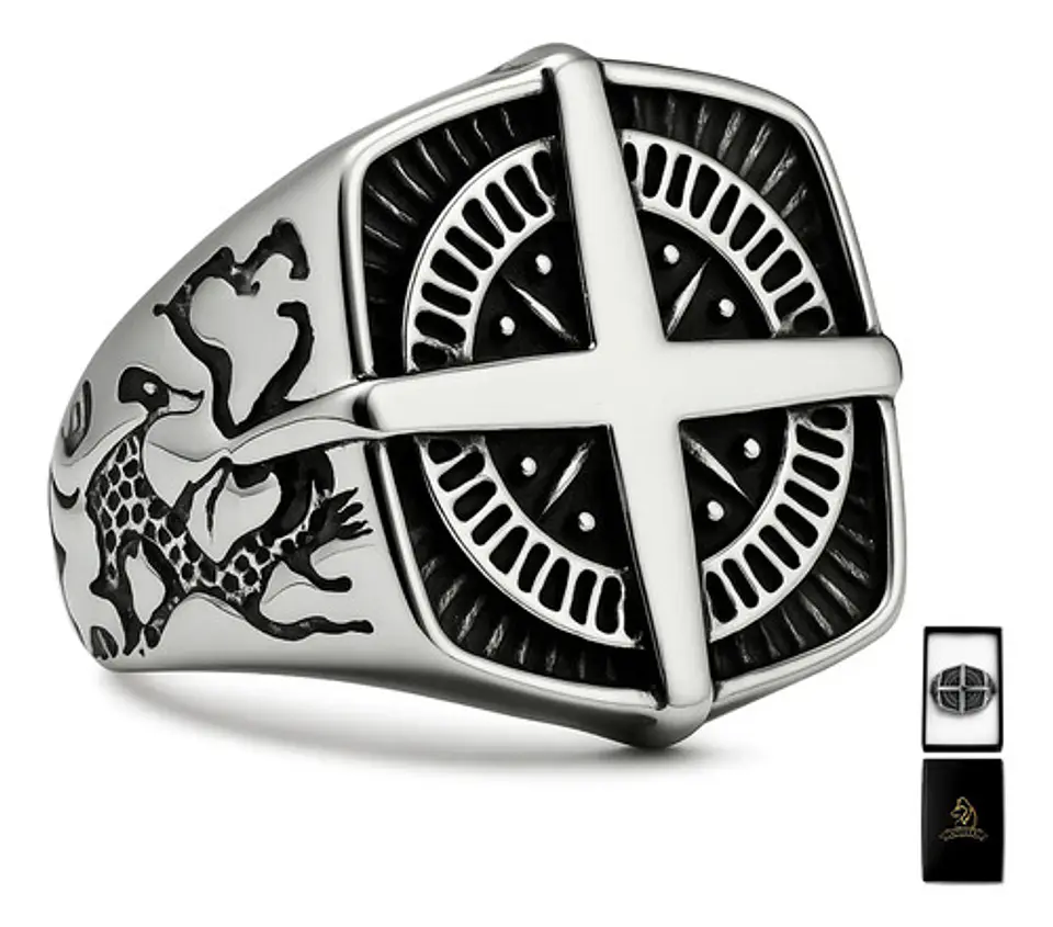 Anillo De Acero Color Plata Punk Biker Náutico Para Hombre  1
