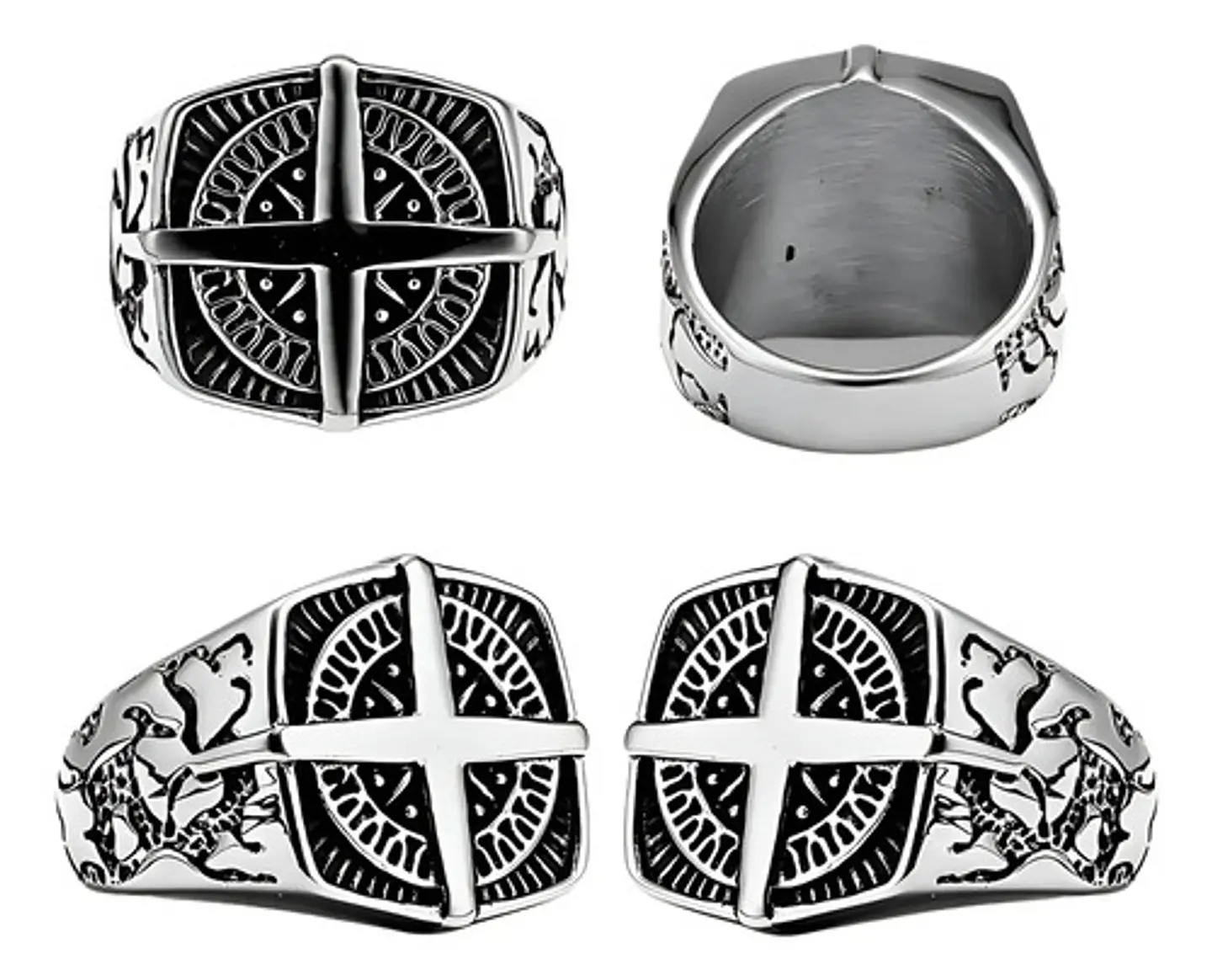 Anillo De Acero Color Plata Punk Biker Náutico Para Hombre  2
