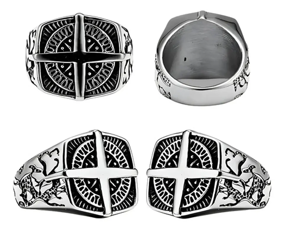 Anillo De Acero Color Plata Punk Biker Náutico Para Hombre  2