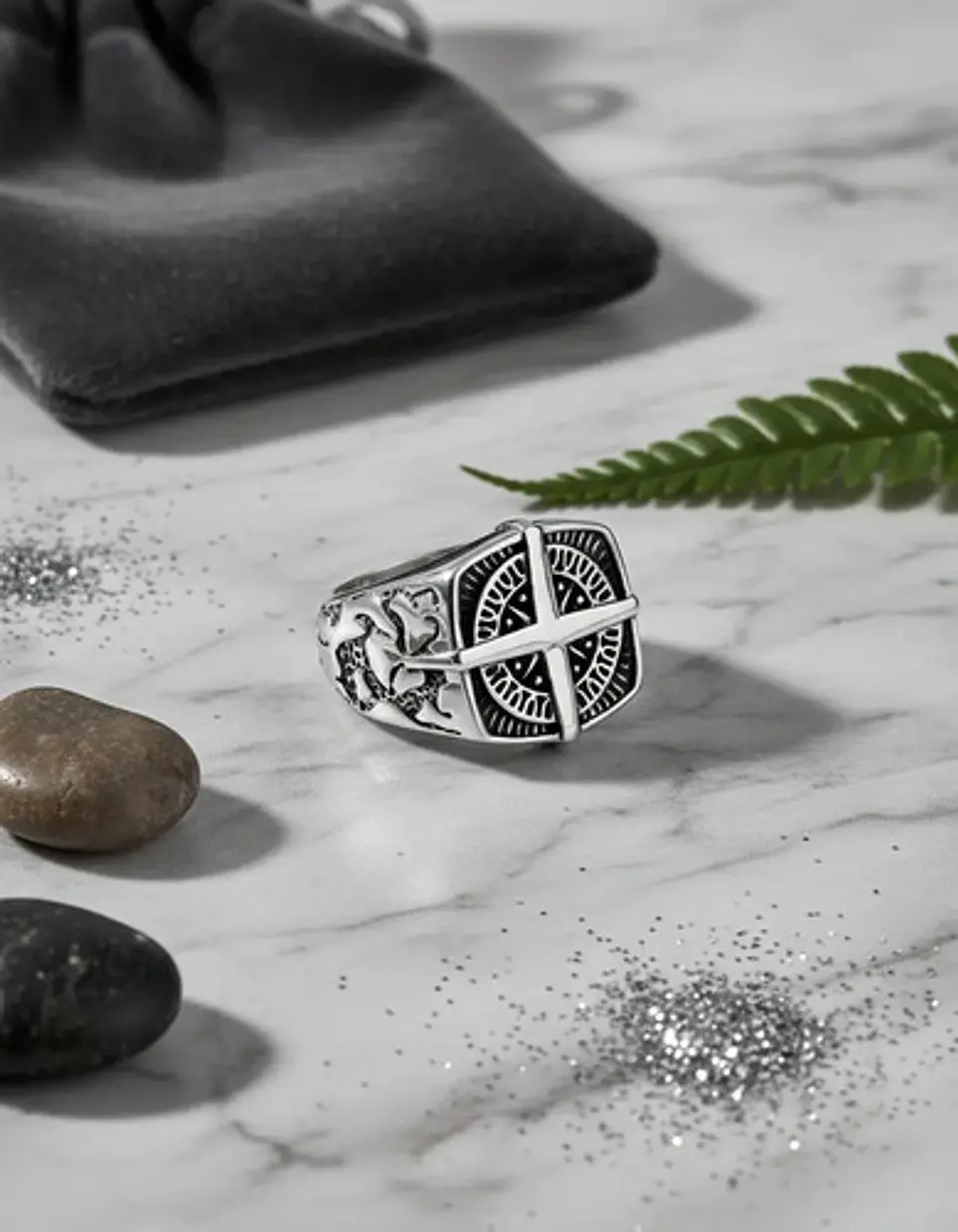 Anillo De Acero Color Plata Punk Biker Náutico Para Hombre  3