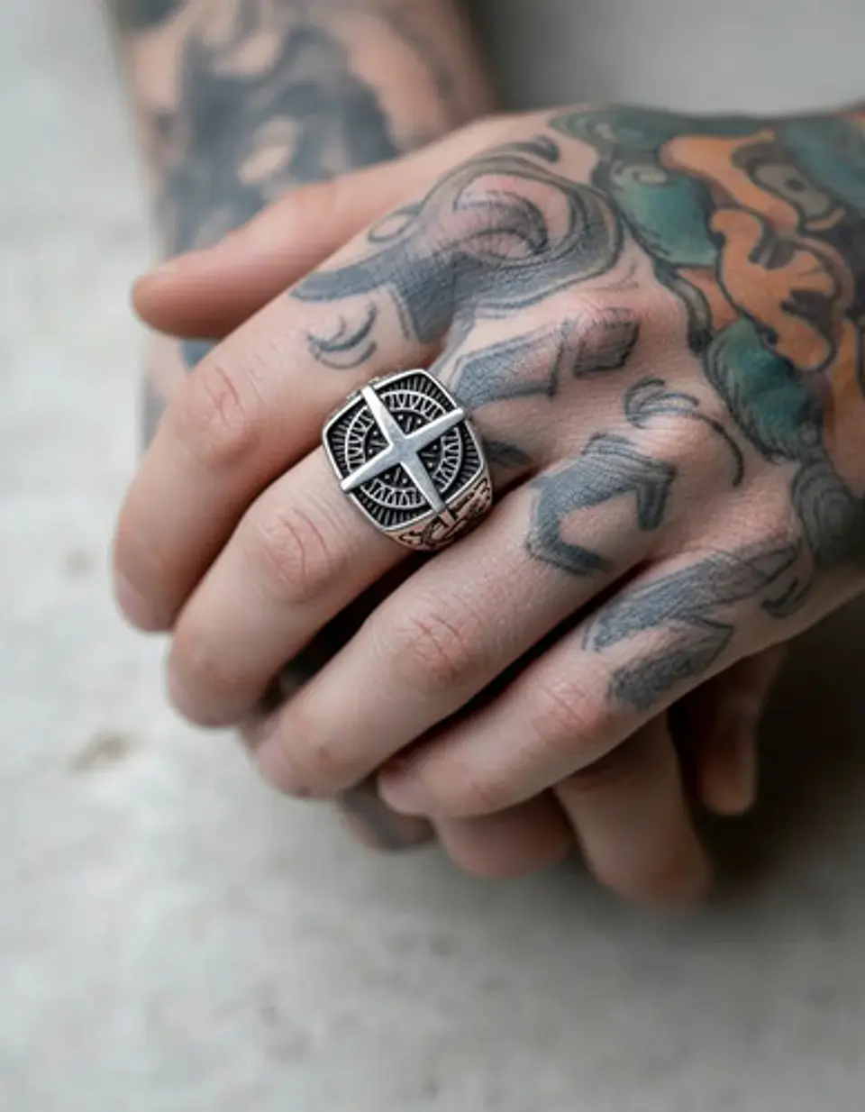 Anillo De Acero Color Plata Punk Biker Náutico Para Hombre  4