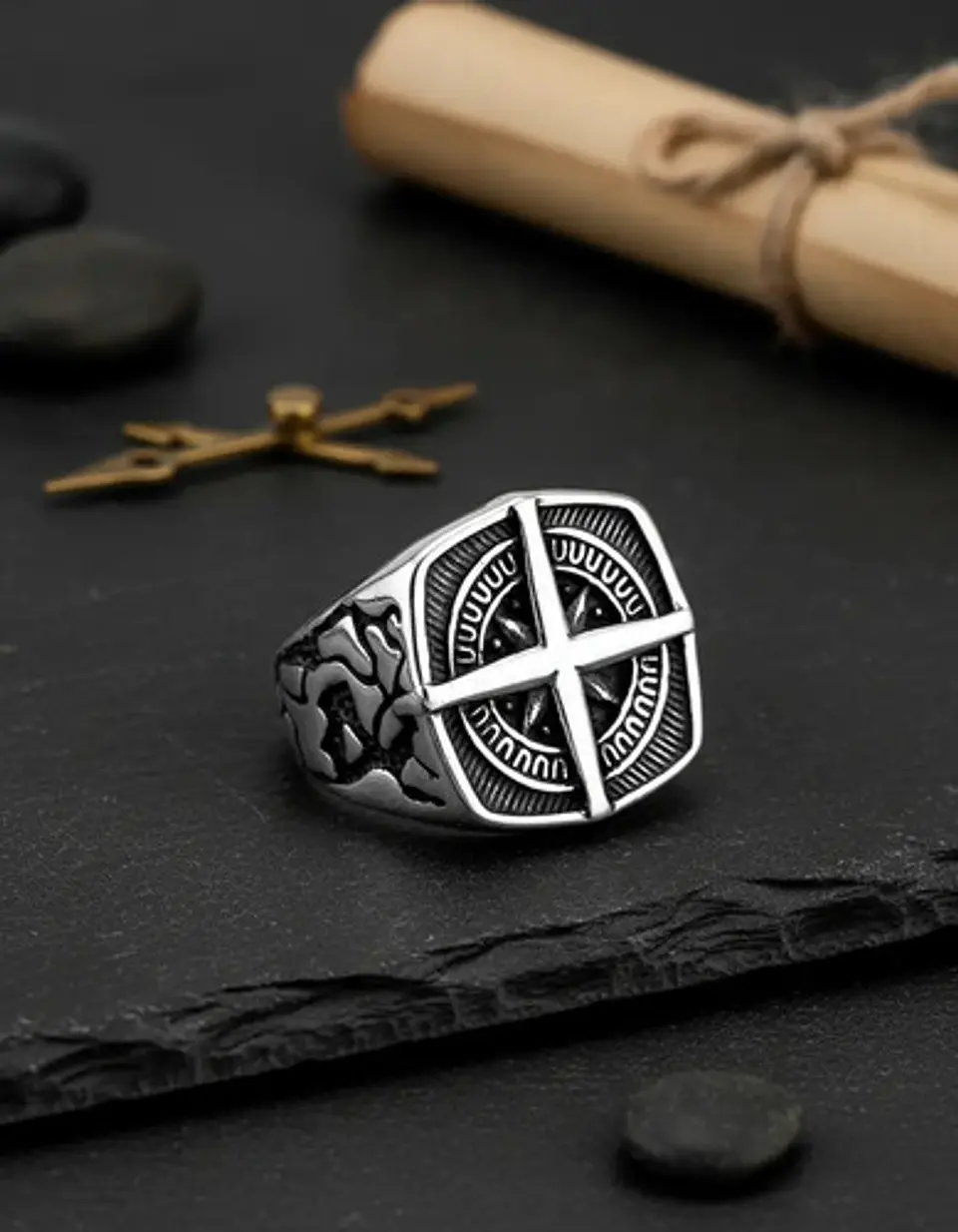 Anillo De Acero Color Plata Punk Biker Náutico Para Hombre  6