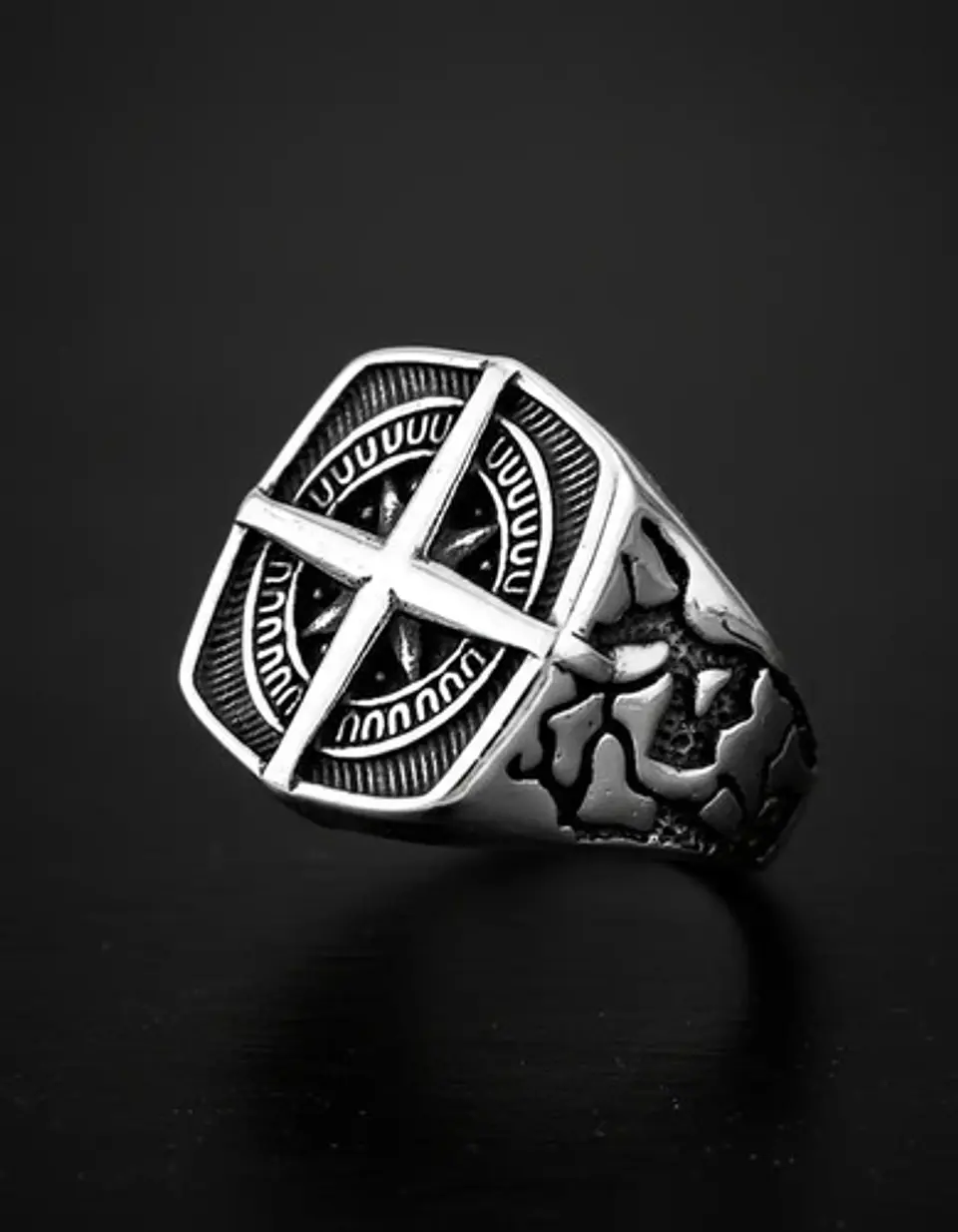 Anillo De Acero Color Plata Punk Biker Náutico Para Hombre  8
