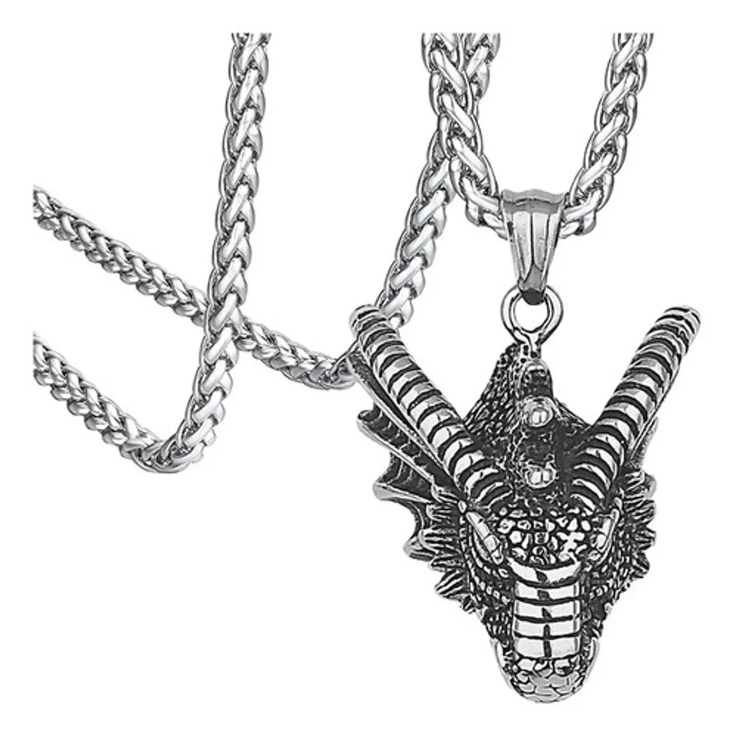 Collar Dije Cabeza Dragón Acero Color Plata Hombre Y Mujer 1