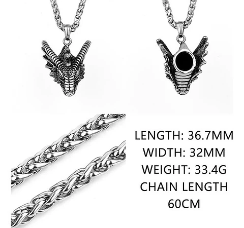 Collar Dije Cabeza Dragón Acero Color Plata Hombre Y Mujer