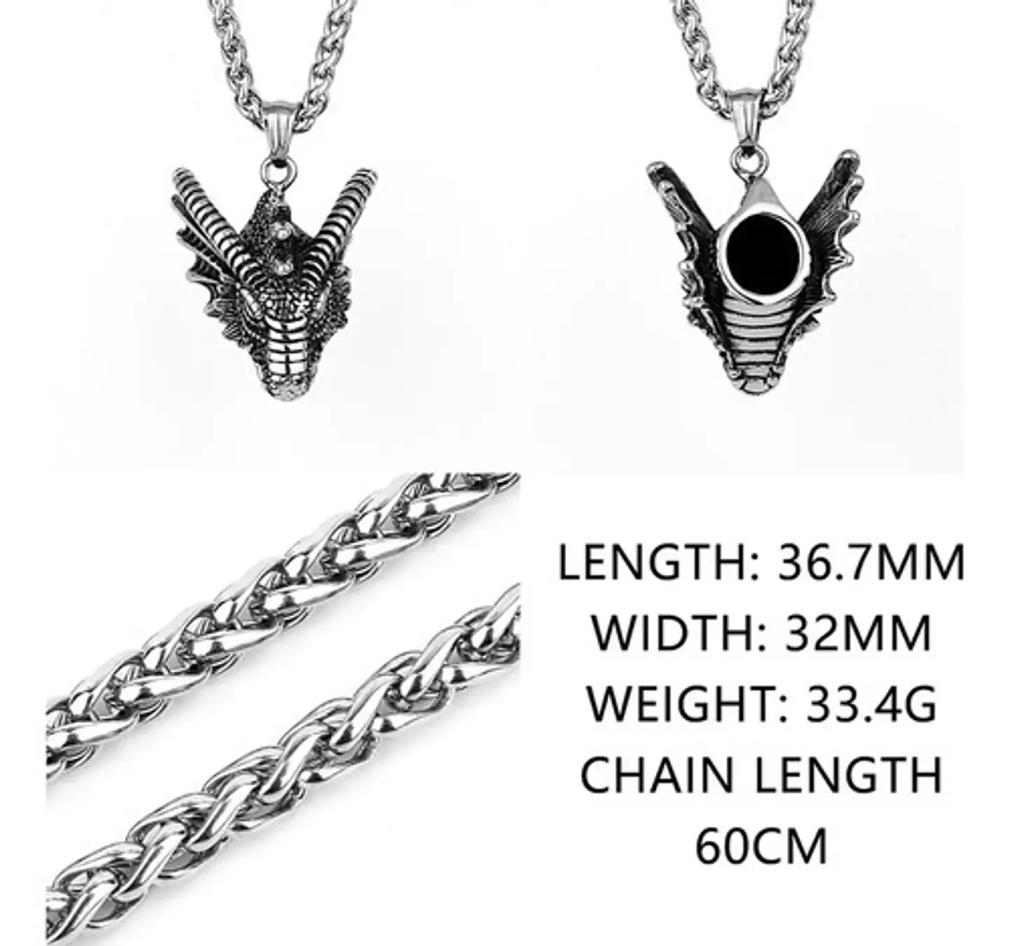 Collar Dije Cabeza Dragón Acero Color Plata Hombre Y Mujer 2