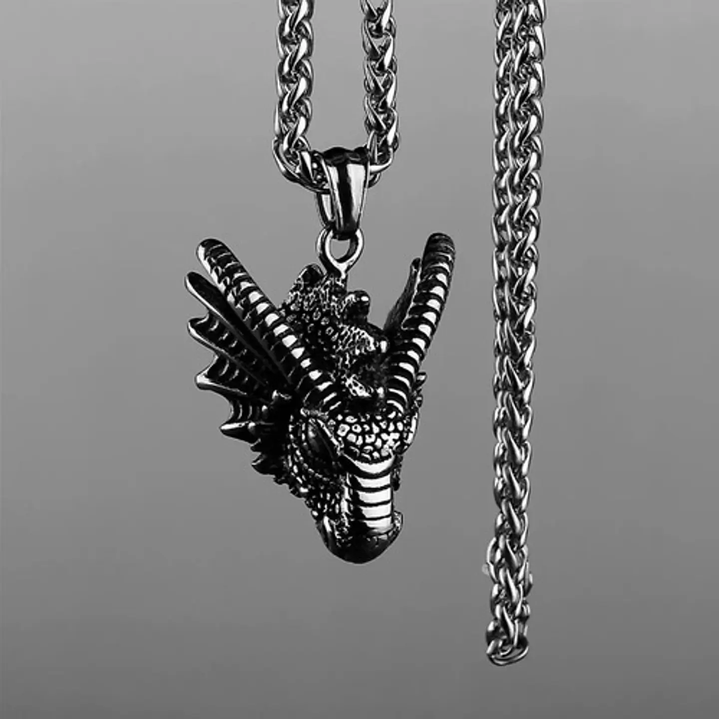 Collar Dije Cabeza Dragón Acero Color Plata Hombre Y Mujer 5