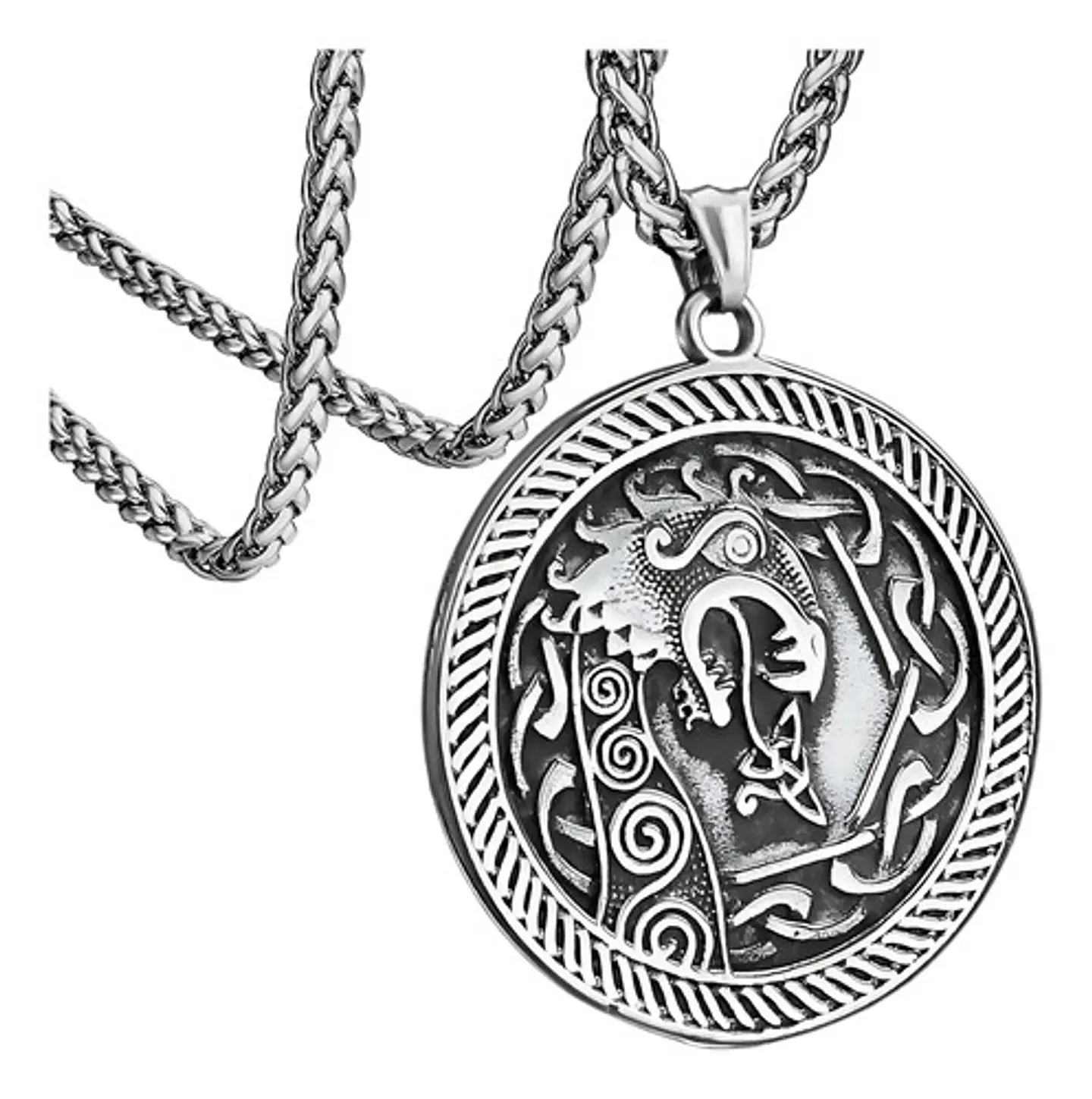 Collar Para Hombre Y Mujer Con Dije Dragón Drakkar Vikingo Plateado 1