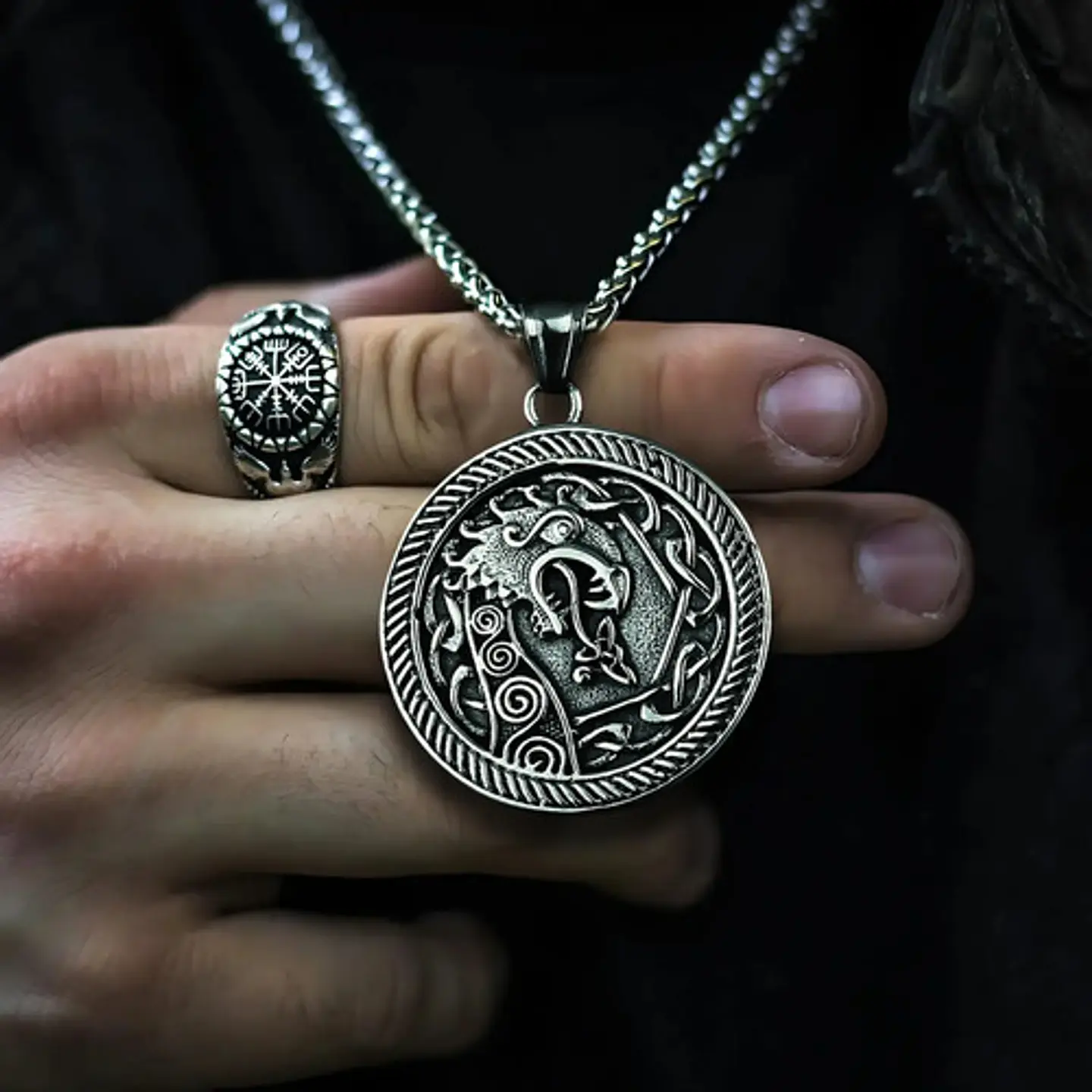 Collar Para Hombre Y Mujer Con Dije Dragón Drakkar Vikingo Plateado 4