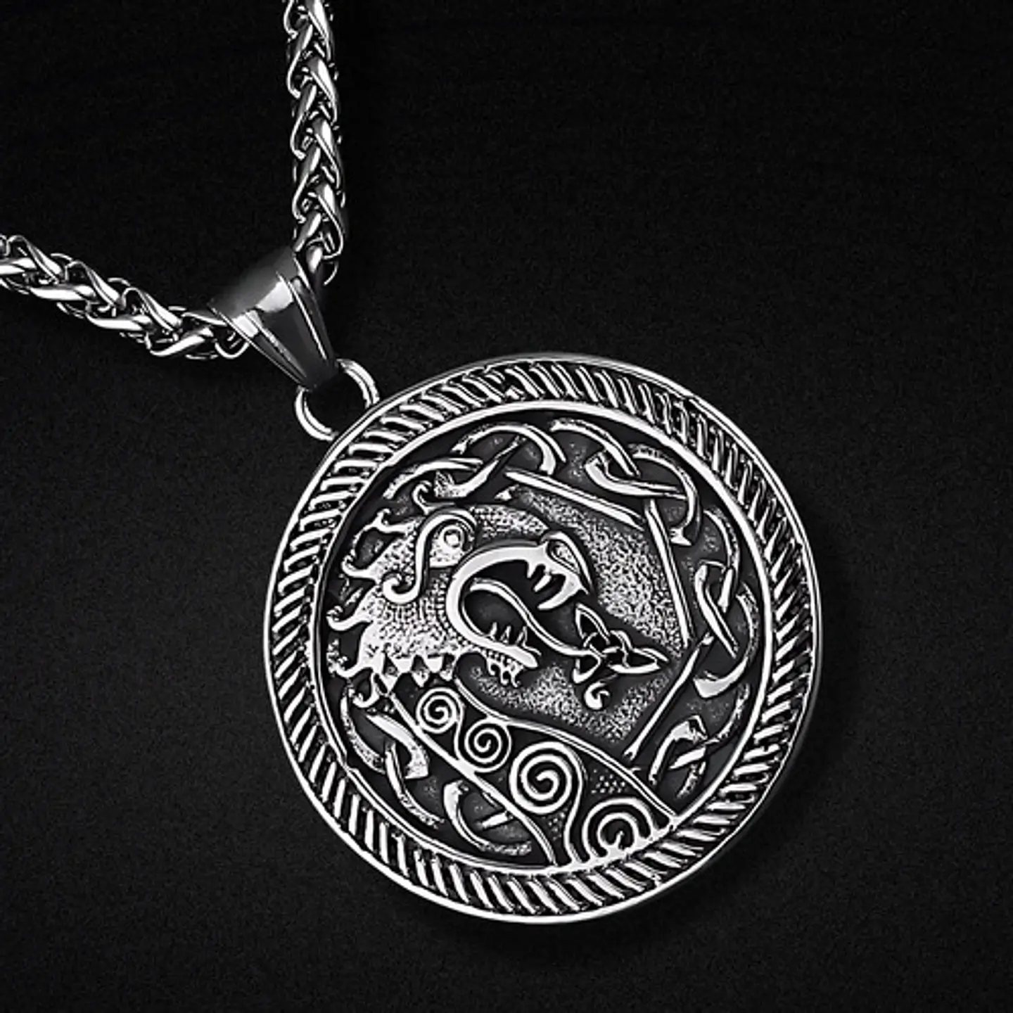 Collar Para Hombre Y Mujer Con Dije Dragón Drakkar Vikingo Plateado 8