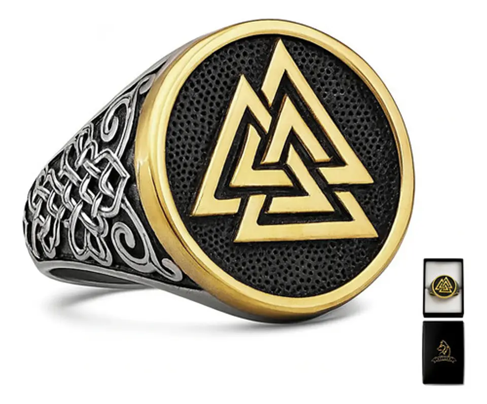 Anillo Acero Color Plata Vikingo Valknut Nórdico Para Hombre 1
