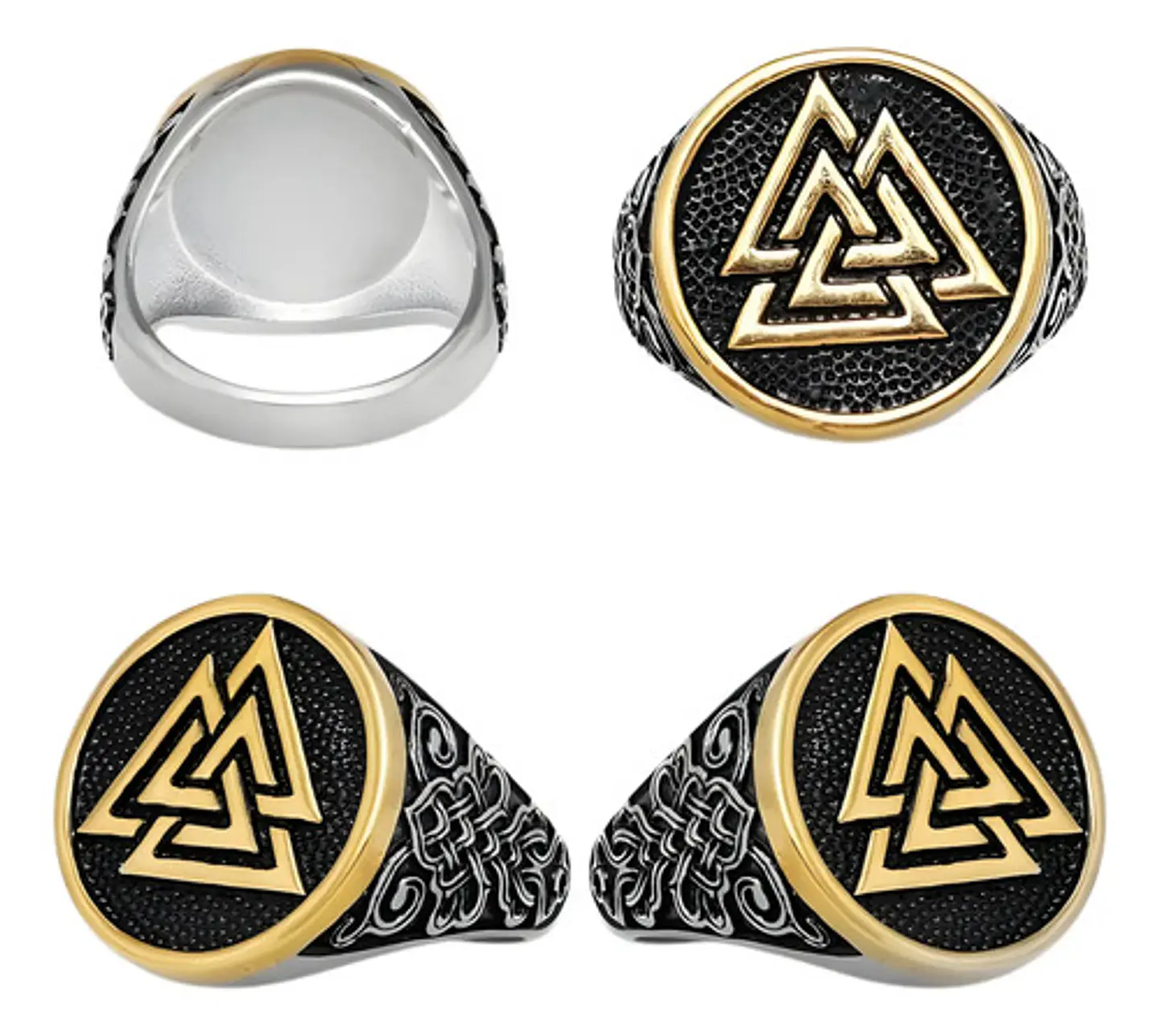 Anillo Acero Color Plata Vikingo Valknut Nórdico Para Hombre 3
