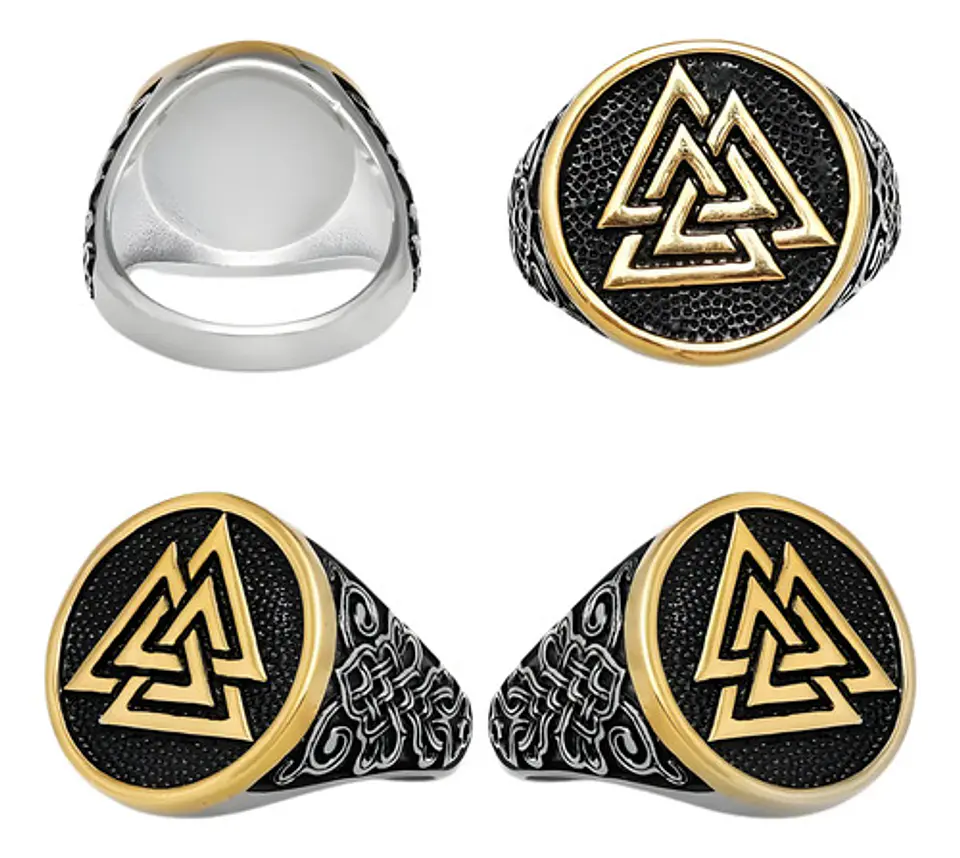 Anillo Acero Color Plata Vikingo Valknut Nórdico Para Hombre 3