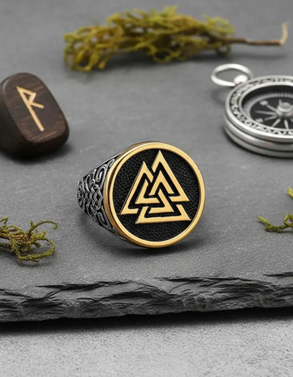 Anillo Acero Color Plata Vikingo Valknut Nórdico Para Hombre 4