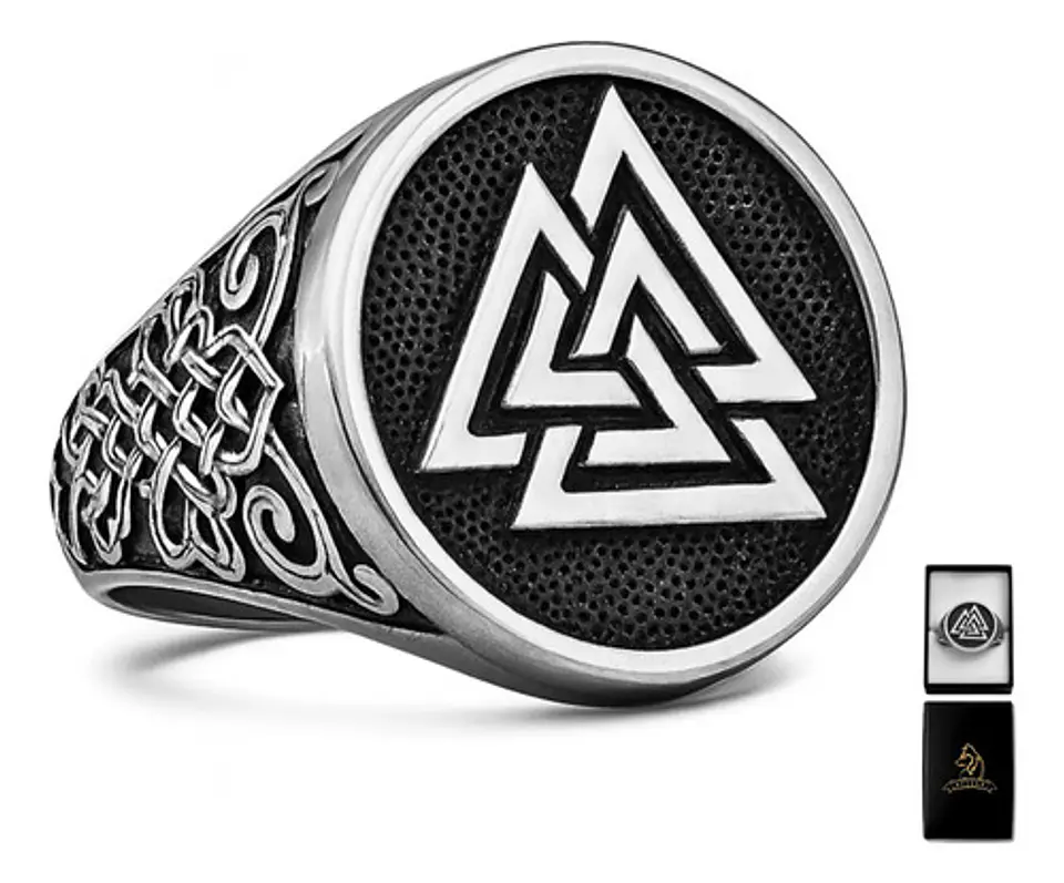 Anillo Acero Color Plata Vikingo Valknut Nórdico Para Hombre 11