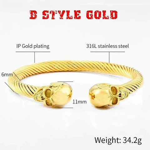 Pulsera Brazalete Acero Color Oro Cráneo Calavera Hombre