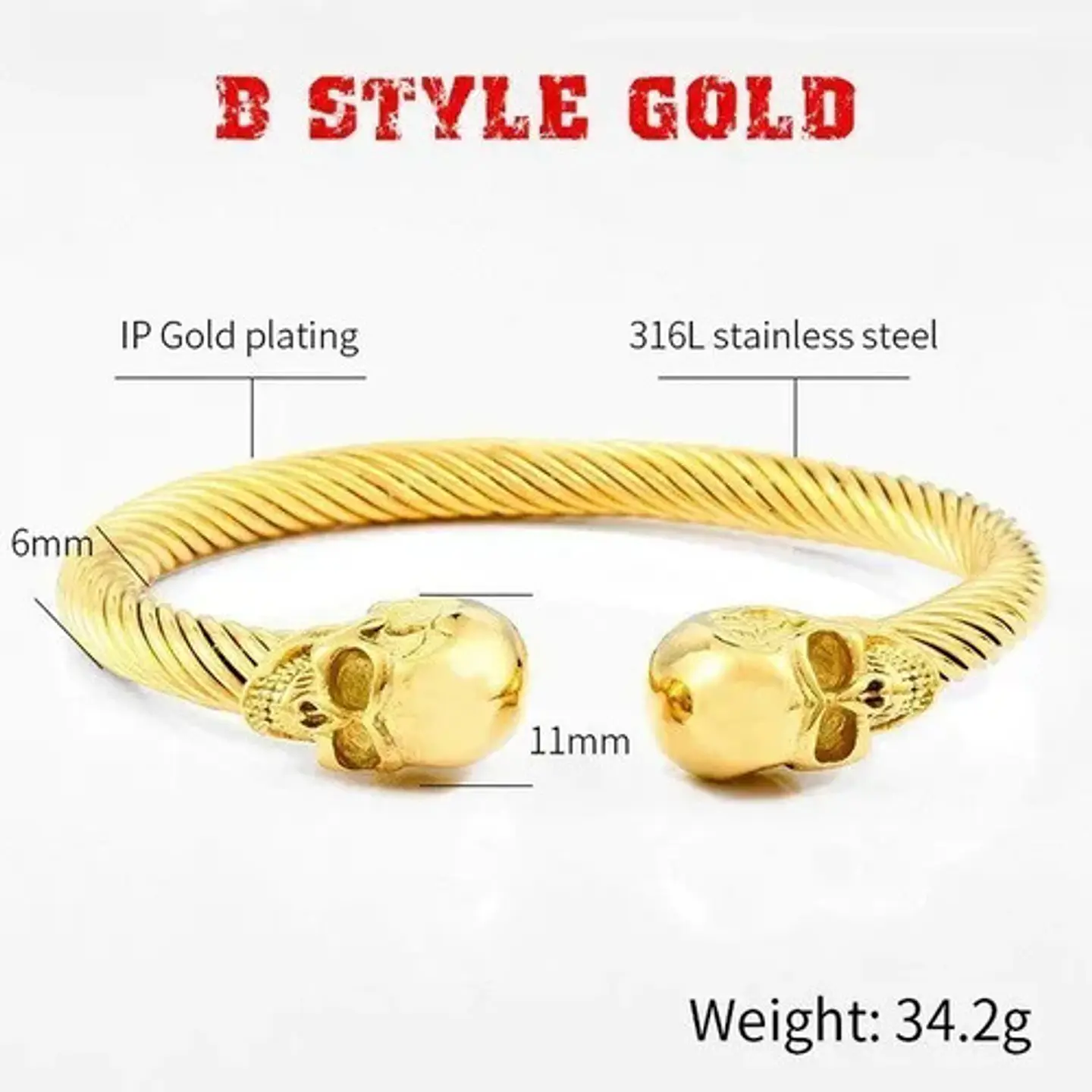 Pulsera Brazalete Acero Color Oro Cráneo Calavera Hombre 2