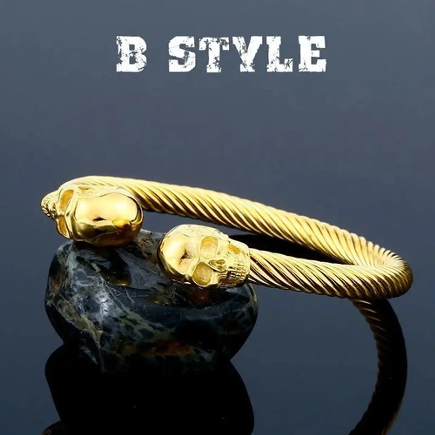 Pulsera Brazalete Acero Color Oro Cráneo Calavera Hombre 4