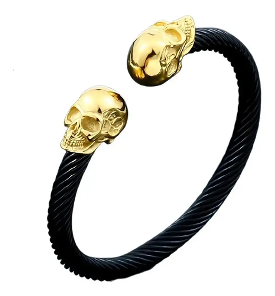 Pulsera Brazalete Acero Color Oro Cráneo Calavera Hombre 5