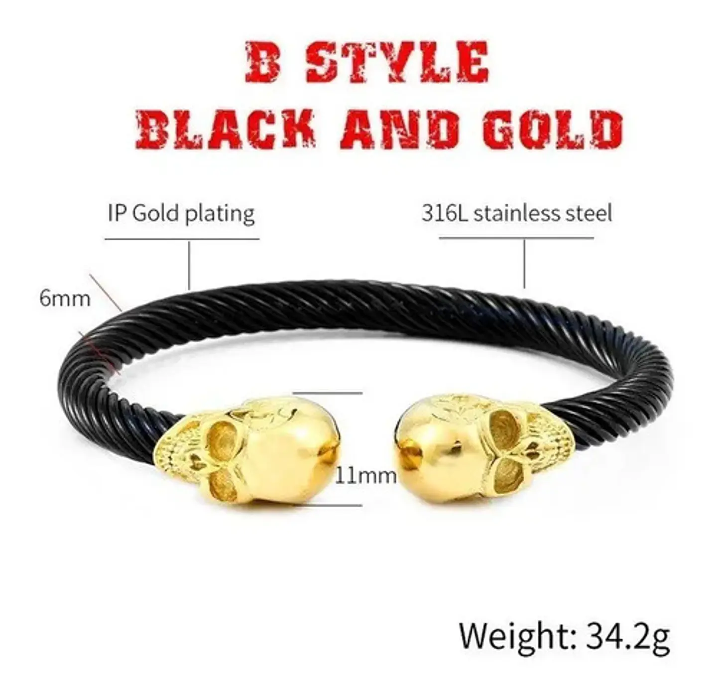 Pulsera Brazalete Acero Color Oro Cráneo Calavera Hombre 6