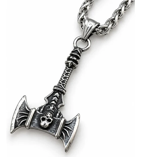 Collar Vikingo En Acero Para Hombre Mujer Dije Hacha Cráneo