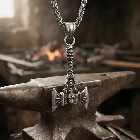 Collar Vikingo En Acero Para Hombre Mujer Dije Hacha Cráneo