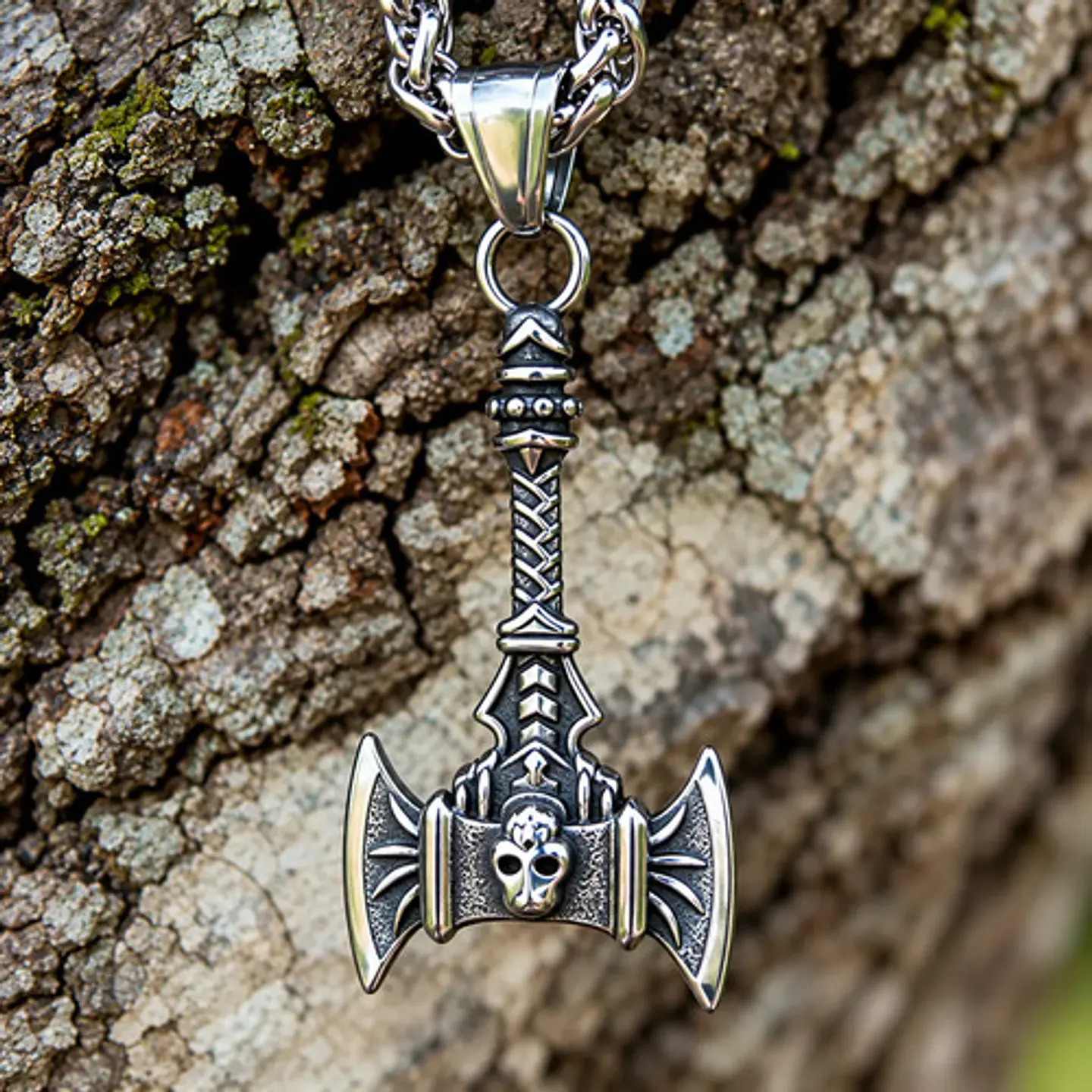 Collar Vikingo En Acero Para Hombre Mujer Dije Hacha Cráneo 3