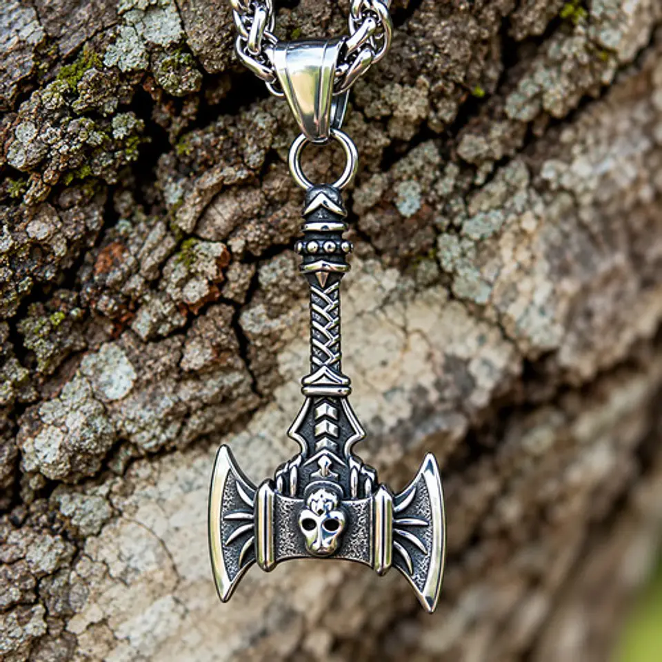 Collar Vikingo En Acero Para Hombre Mujer Dije Hacha Cráneo 3