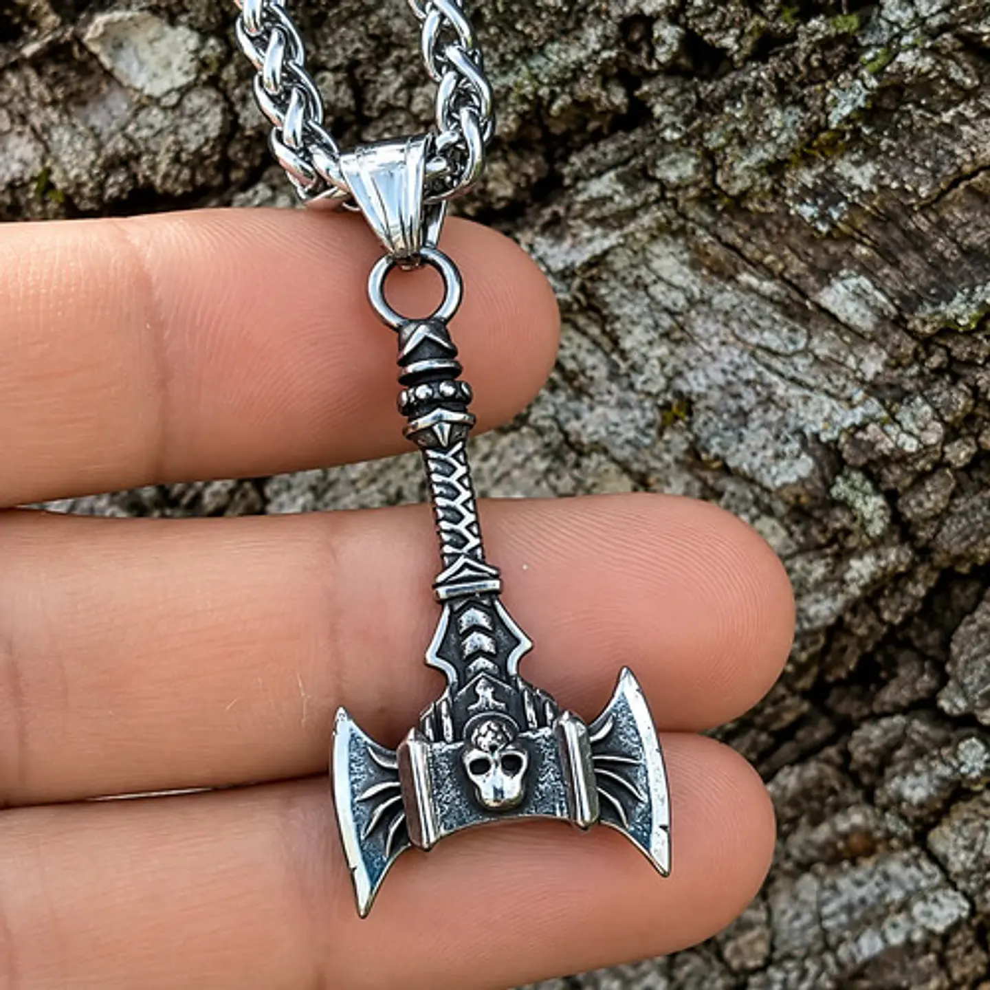 Collar Vikingo En Acero Para Hombre Mujer Dije Hacha Cráneo 6