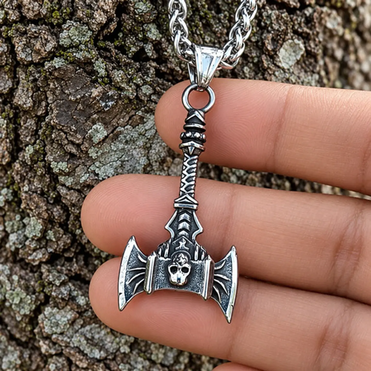 Collar Vikingo En Acero Para Hombre Mujer Dije Hacha Cráneo 7