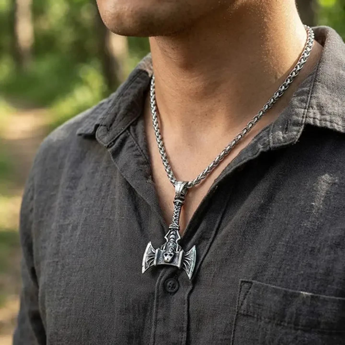 Collar Vikingo En Acero Para Hombre Mujer Dije Hacha Cráneo 10
