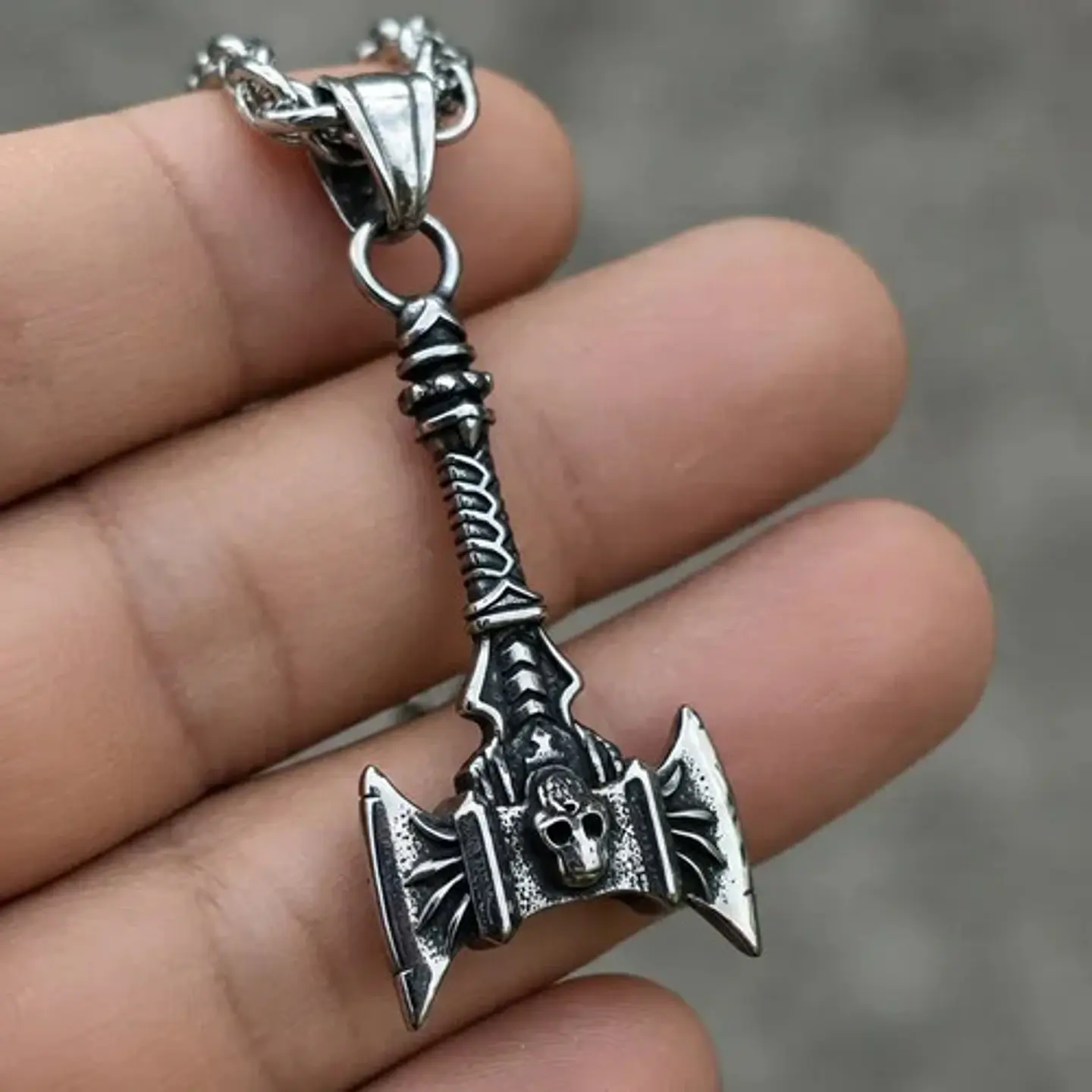 Collar Vikingo En Acero Para Hombre Mujer Dije Hacha Cráneo 11