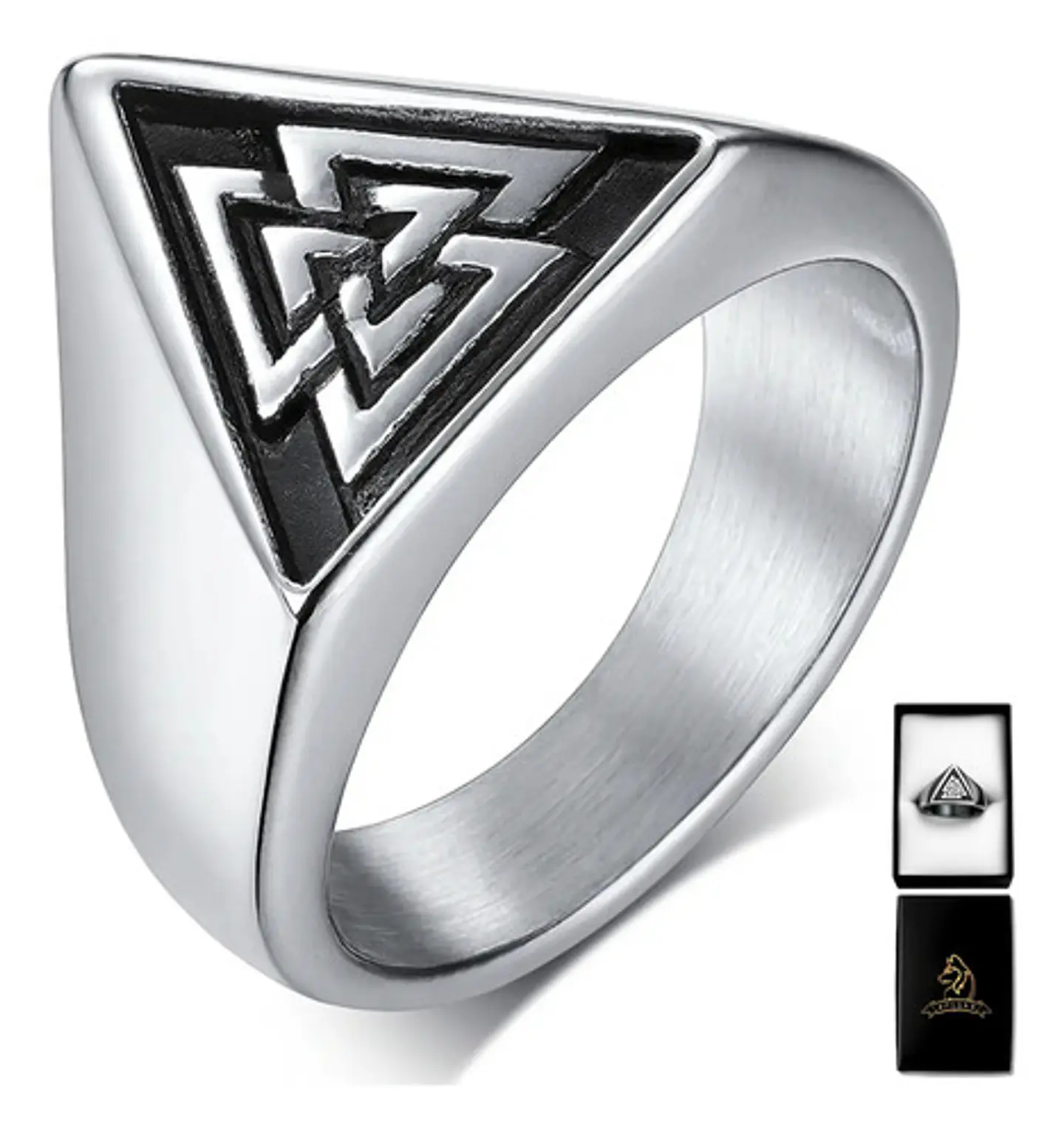 Anillo Acero Color Plata Nordico Vikingo Valknut Para Hombre 1