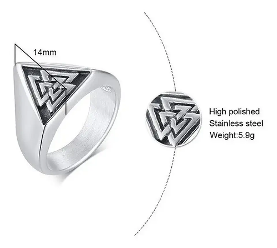 Anillo Acero Color Plata Nordico Vikingo Valknut Para Hombre 2