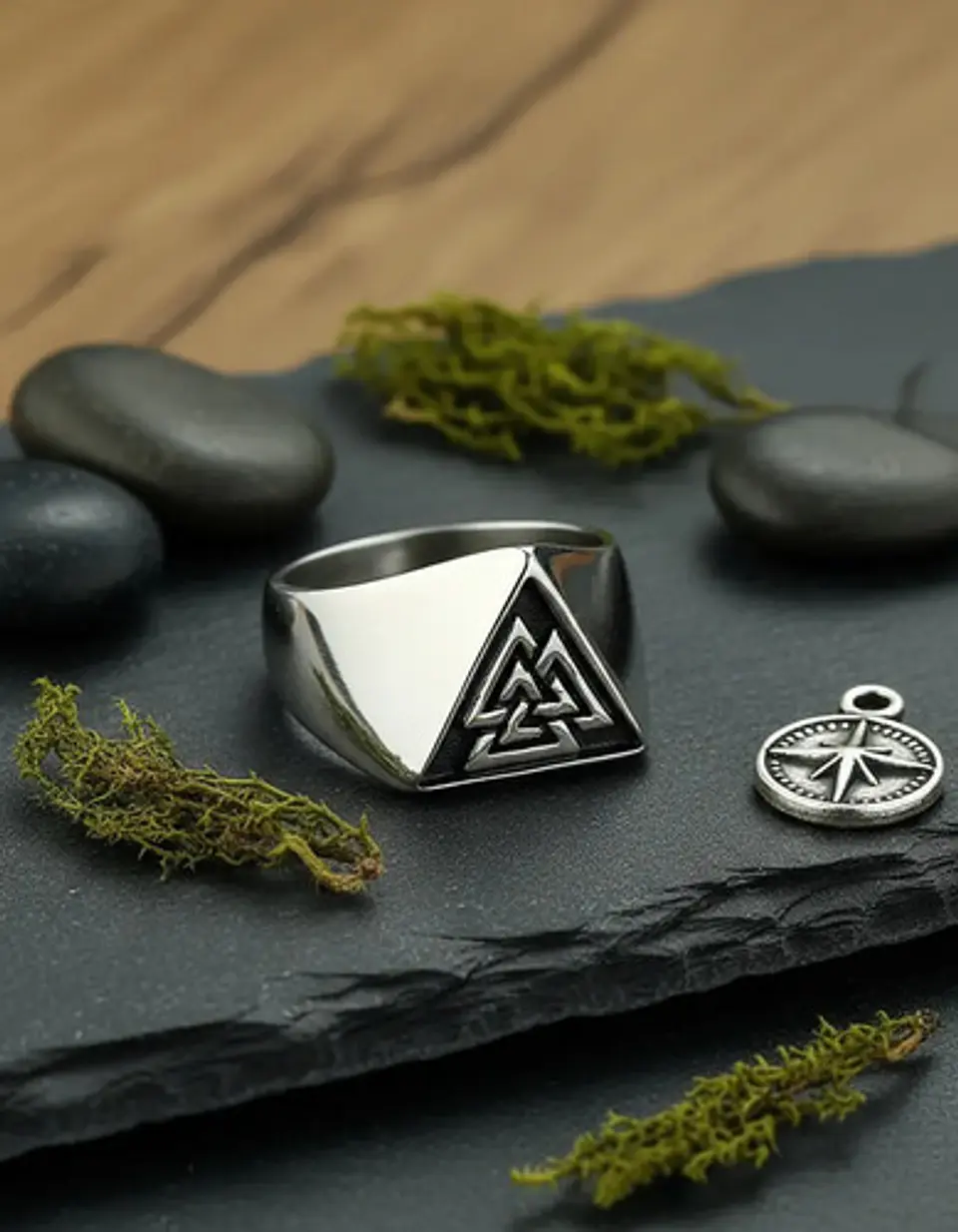 Anillo Acero Color Plata Nordico Vikingo Valknut Para Hombre 4