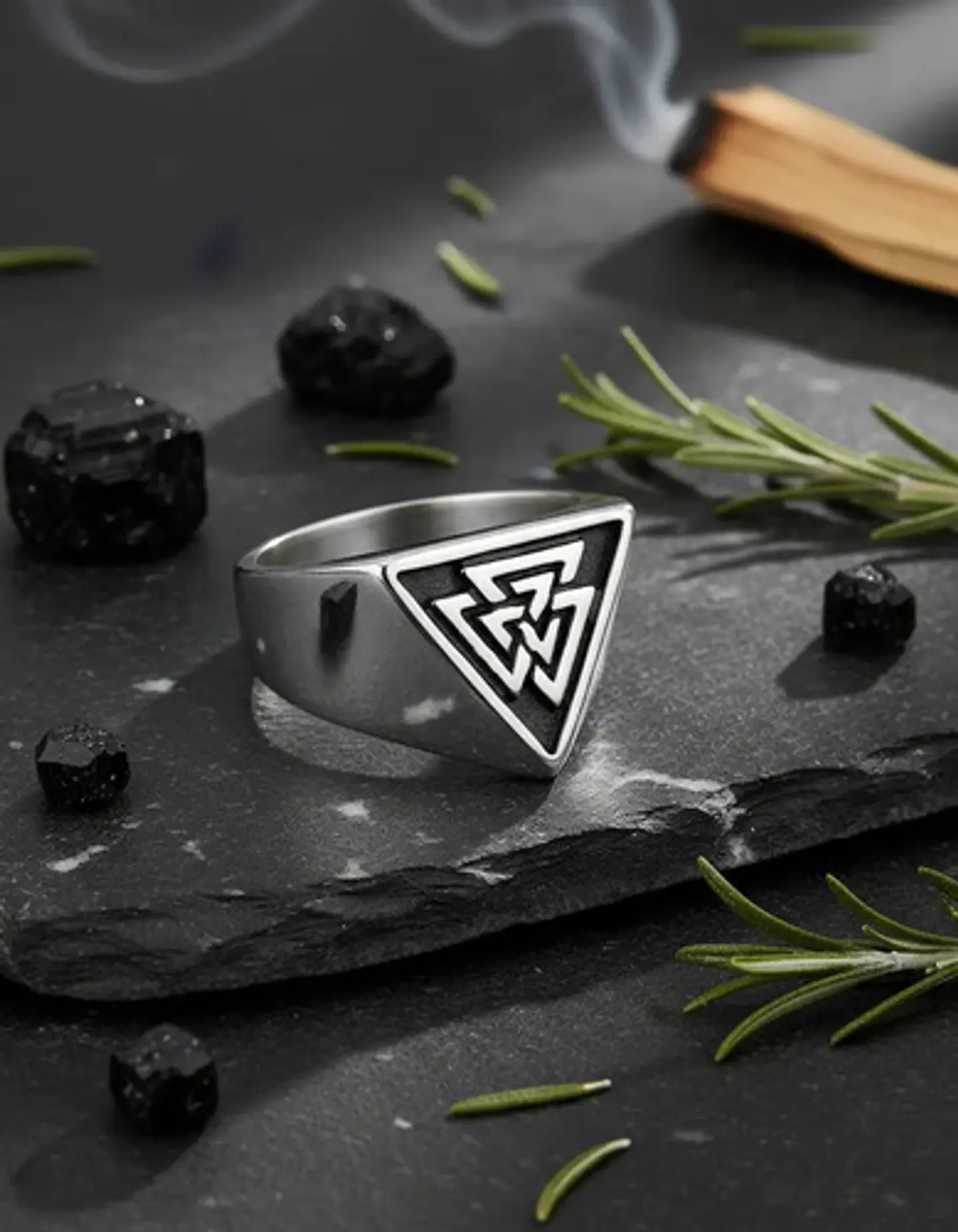 Anillo Acero Color Plata Nordico Vikingo Valknut Para Hombre 6