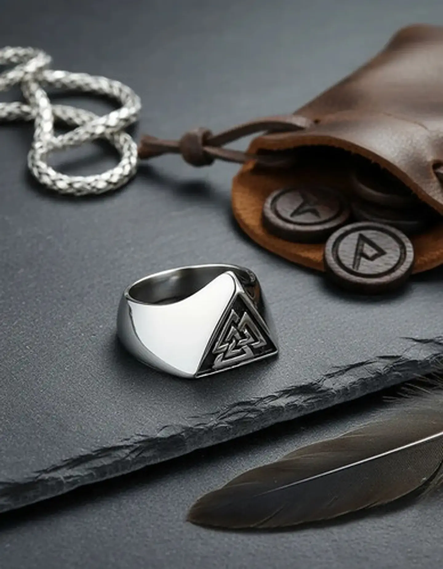 Anillo Acero Color Plata Nordico Vikingo Valknut Para Hombre 7